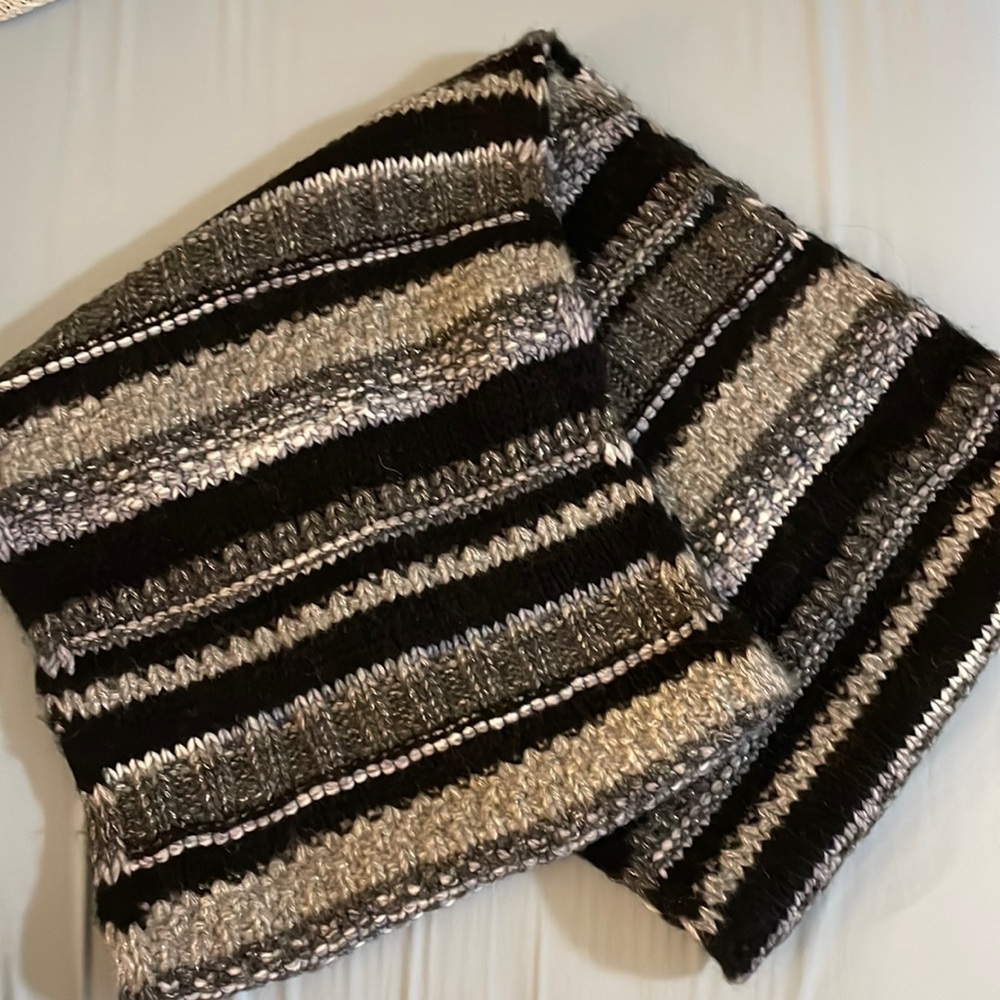 Ann Taylor Loft Gray Striped Infinity Scarf